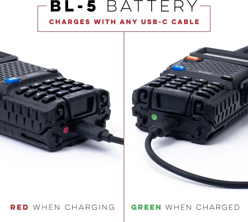 BTECH BL-5 1500mAh Li-ion USB-C Charging OEM Replacement Battery Pack for BaoFeng & UV-5R Series Radios, Compatible with BF-F8HP, UV-5X3, and UV-5R Variants - Image 2